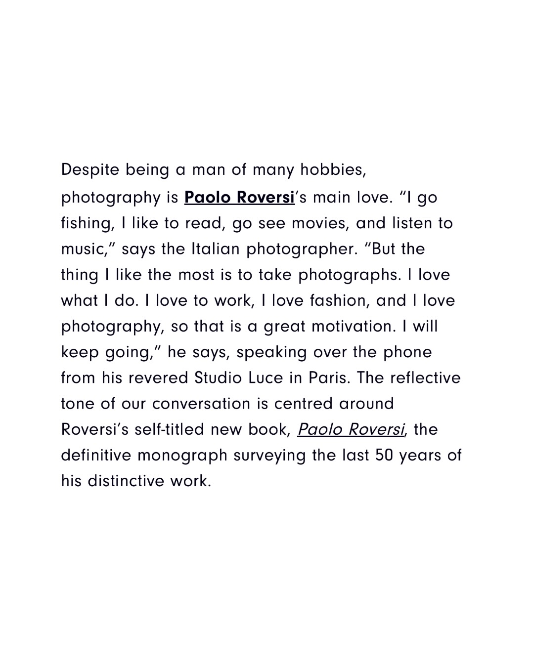 Gildon &emdash; Paolo Roversi Interview